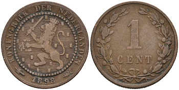 Нидерланды 1 цент 1898 Вильгельмина (1890-1948) KM 107 бронза 4576-631