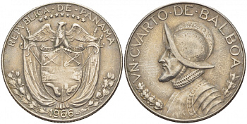 Панама 1/4 бальбоа 1966 KM 11a медь плакированная медно-никелем 261-1033