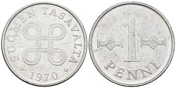 Финляндия 1 пенни 1970 KM 44а алюминий 4585-916