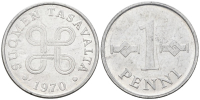 Финляндия 1 пенни 1970 KM 44а алюминий 4585-916