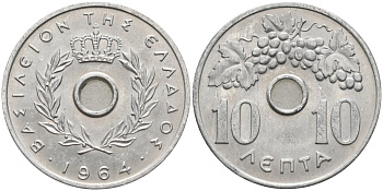 Греция 10 лепта 1964 Павел I (1947-1964), виноград KM 78 алюминий UNC 4586-833