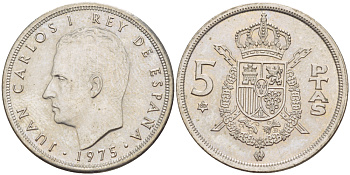 Испания 5 песет 1975 (80) Хуан Карлос I (1975-2014) KM 807 медно-никель aUNC 216-452