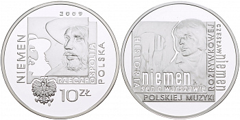 Польша 10 злотых 2009 Чеслав Немен, польский композитор (1939-2004) KM 686 серебро  PROOF  1087-4-62