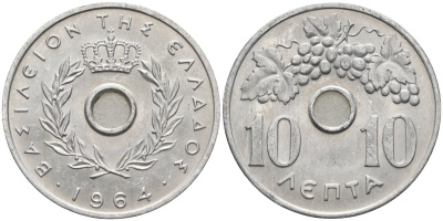 Греция 10 лепта 1964 Павел I (1947-1964), виноград KM 78 алюминий UNC 4586-833