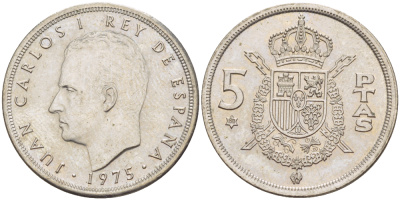 Испания 5 песет 1975 (80) Хуан Карлос I (1975-2014) KM 807 медно-никель aUNC 216-452