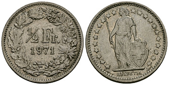 Швейцария 1/2 франка 1971 KM 23a медно-никель 4136-368