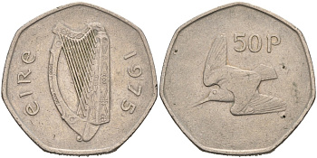 Ирландия 50 пенсов 1975 ВАЛЬДШНЕП KM 24 медно-никель 88-633