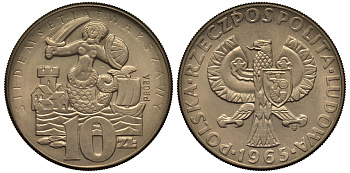 Польша 10 злотых 1965 MW, 700 лет Варшаве, проба, probe KM Pr 133 медно-никель  UNC 1523-415