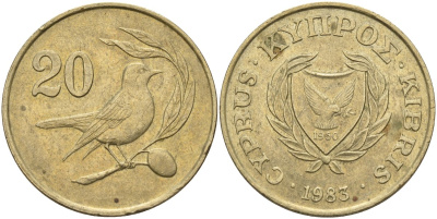 Кипр 20 центов 1983 птичка KM 57.1 никель латунь 4140-713