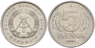 ГДР 5 пфеннигов 1983 A KM 9.2 алюминий 3309-941