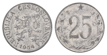 Чехословакия 25 геллеров 1954 редкий год KM 39 алюминий 4652-414
