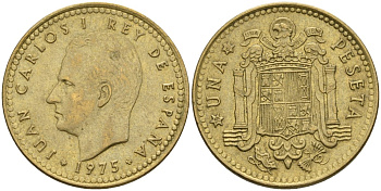 Испания 1 песета 1975 (80) Хуан Карлос I (1975-2014) KM 806 алюминиевая бронза 4604-444