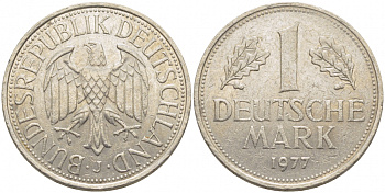 ФРГ 1 МАРКА 1977 J J.385, KM 110 медно-никель 3856-137