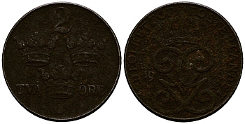 Швеция 2 эре 1916 Густав V (1907-1950) KM 778 бронза 4177-921