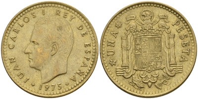 Испания 1 песета 1975 (80) Хуан Карлос I (1975-2014) KM 806 алюминиевая бронза 4604-444