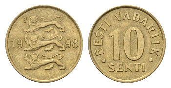 Эстония 10 сентов 1998 KM 22 латунь 4689-654