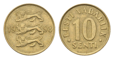 Эстония 10 сентов 1998 KM 22 латунь 4689-654