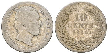 Нидерланды 10 центов 1880 Виллем III (1849-1890) KM 80 серебро 4152-913