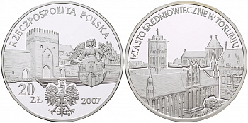 Польша 20 злотых 2007 MW, средневековое место в Торуне (TORUNIO) KM 579 серебро PROOF 11-268-41