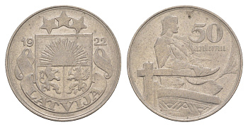 Латвия 50 сантимов 1922 год-тип KM 6 никель 4657-816