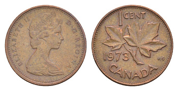 Канада 1 цент 1973 Елизавета II (1952-2022), кленовый лист KM 59 бронза 4630-552