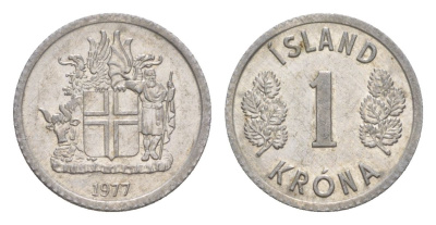 Исландия 1 крона 1977 KM 23 алюминий UNC 4632-958