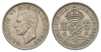 Великобритания 2 шиллинга (флорин) 1948 Георг VI (1936-1952) KM 865, Spink 4102 медно-никель 4692-333