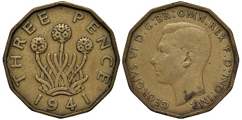 Великобритания 3 пенса 1941 Георг VI (1936-1952) KM 849, Spink 4112 никель латунь 4538-1115