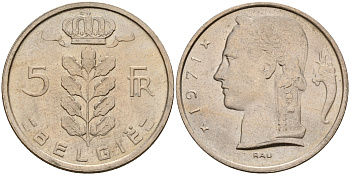 Бельгия 5 франков 1971 Belgie KM 135.1 медно-никель  UNC  4187-314
