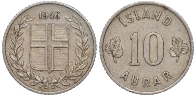 Исландия 10 эйре 1946 KM 10 медно-никель 4596-459