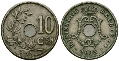 Бельгия 10 сантимов 1905 KM 53 медно-никель 4177-1055