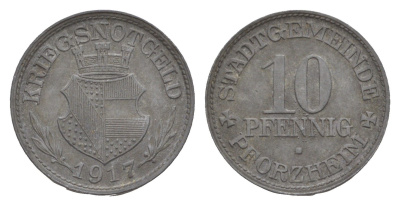 Пфорцгейм 10 пфеннигов 1917 Funck 423.1, Men05 20430.1, Men18 25604.1 цинк 4636-1214
