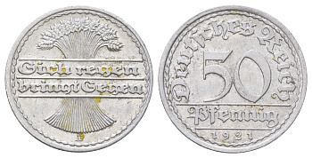 Германия 50 пфеннигов 1921 A KM 27, J. 301 алюминий 4700-952