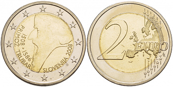 Словения 2 евро 2008 500 лет со дня рождения Приможа Трубара KM 80 биметалл UNC 1094-6-51