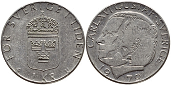 Швеция 1 крона 1979 Карл XVI Густав (1973- ) KM 852 медь плакированная медно-никелем 4397-917