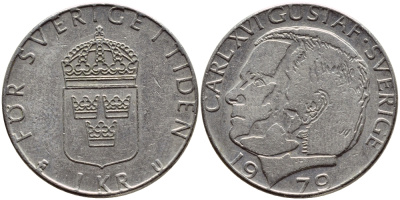 Швеция 1 крона 1979 Карл XVI Густав (1973- ) KM 852 медь плакированная медно-никелем 4397-917