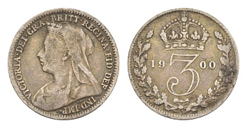 Великобритания 3 пенса 1900 Виктория (1837-1901) KM 777, Spink 3942 серебро 4643-816