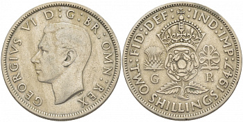 Великобритания 2 шиллинга (флорин) 1947 Георг VI (1936-1952) KM 865, Spink 4102 медно-никель 4403-242