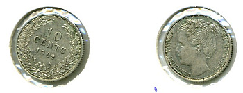 НИДЕРЛАНДЫ 10 ЦЕНТОВ 1903 ВИЛЬГЕЛЬМИНА I KM 135 серебро 503-124