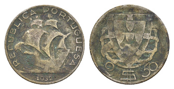 Португалия 2,5 эскудо 1932 KM 580 серебро 4630-1151