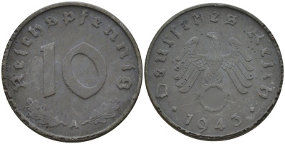 Германия 10 рейхспфеннигов 1943 A KM 101, J.371 цинк 4151-223