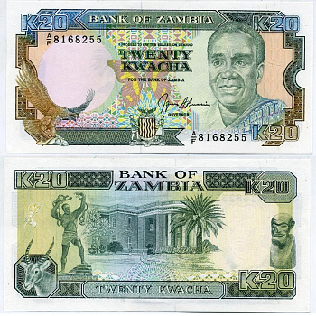 Замбия 20 квач ND (1989-1991) Кеннет Каунда, антилопа, президентский дворец, подпись Bussiere Pick 32 b бумага UNC (пресс) 7547-89-1