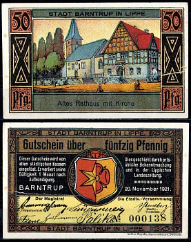 Барнтруп (Липпе) 50 пфеннигов 1921 Mehl Grabowski 66.2-2/4 бумага UNC (пресс) 7556-47-1-2