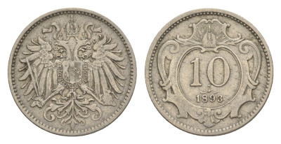 Австрия 10 геллеров 1893 Франц Иосиф I (1848-1916) KM 2802 никель 4639-1035