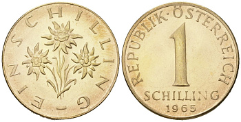Австрия 1 шиллинг 1965 KM 2886 алюминиевая бронза UNC 4561-1222
