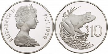 Фиджи 10 долларов 1986 серия 25 лет защиты окружающей среды, фиджийская земляная лягушка KM 55 серебро PROOF 1068-5-54
