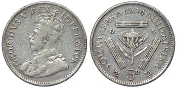 ЮАР 3 пенса 1934 Георг V KM 15.2 серебро    4115-346