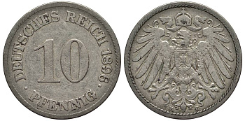 ГЕРМАНИЯ 10 ПФЕННИГОВ 1896 E KM 12, Jager 13, Weege 8 медно-никель 4538-755
