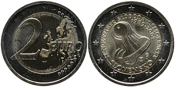 Словакия 2 евро 2009 20 лет Бархатной Революции, колокол KM 107 биметалл UNC 115-1211