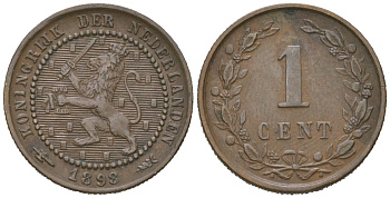Нидерланды 1 цент 1898 Вильгельмина (1890-1948) KM 107 бронза 4154-564